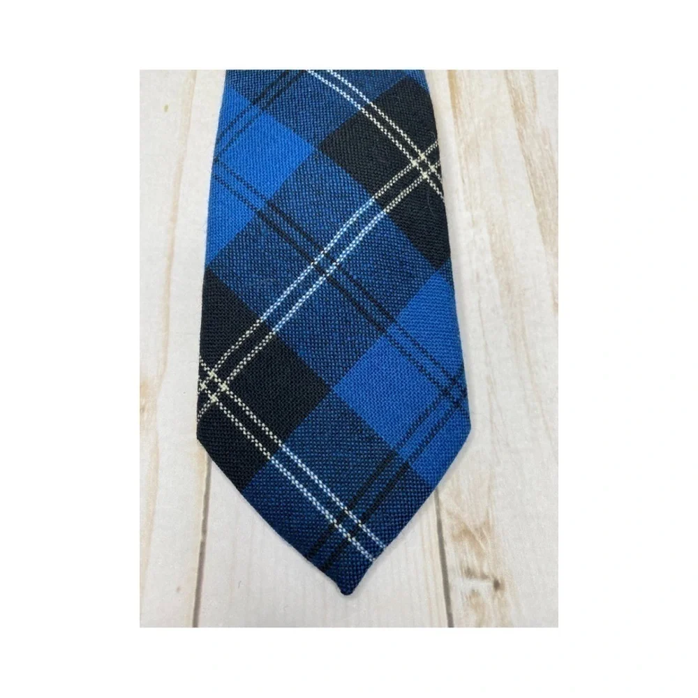 Vintage Pure New Wool Ramsay Blue Tartan Tie - MADE IN SCOTLAND